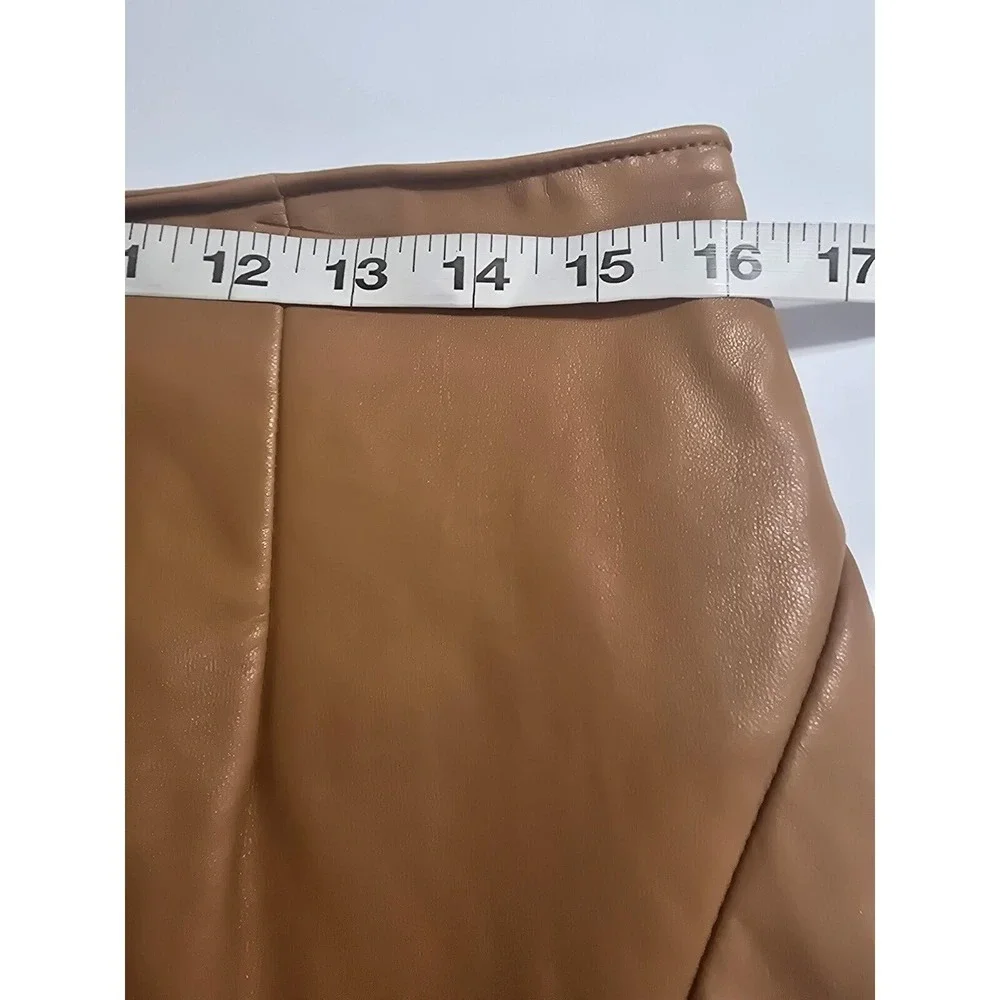 Rewash‎ Camel Tan Vegan Faux Leather Mini Skirt Size L J19040CM3 Brown Edgy Chic